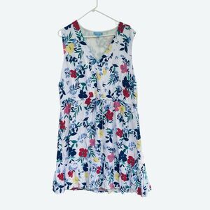 Draper James RSVP White Floral Sleeveless Lined Tiered Dress Sz 1X Rayon Linen